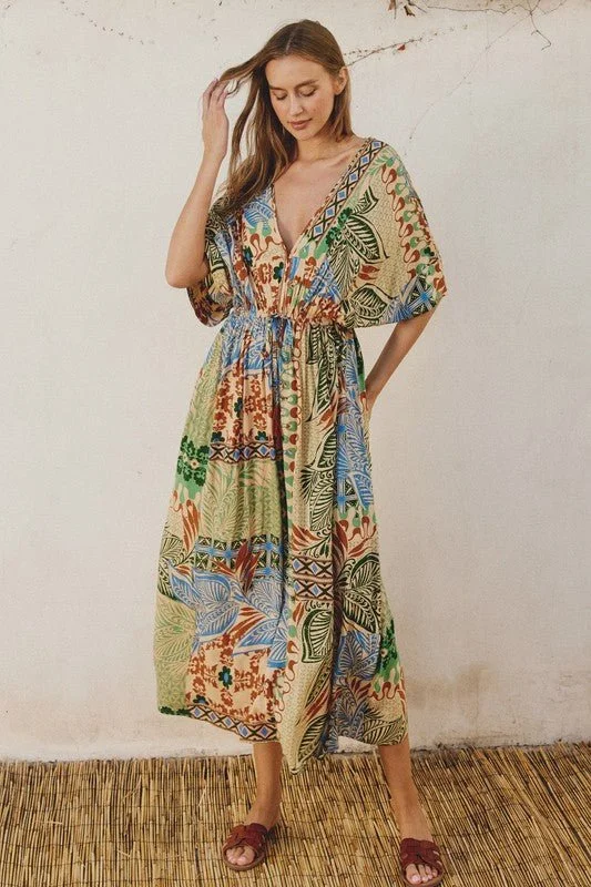 Time-Limited Offer Tropical Kimono Maxi Dress