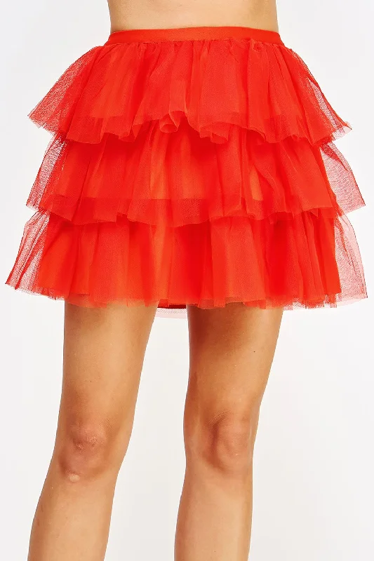 Season Finale Sale Orange Tulle Frills Mini Skirt