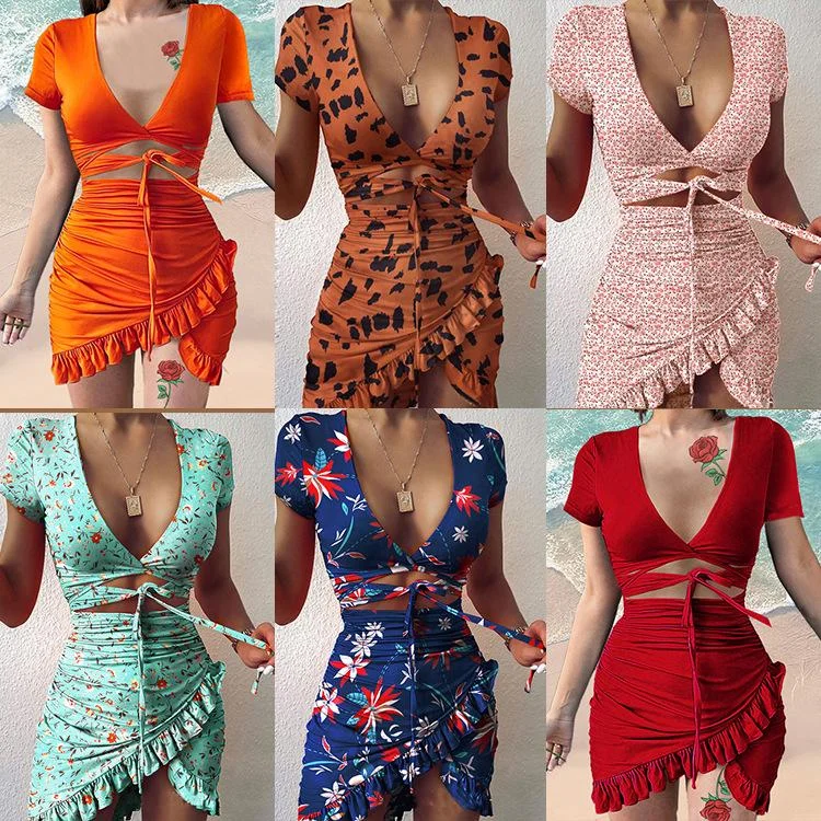 Limited Availability V-Neck Printed Irregular Dress