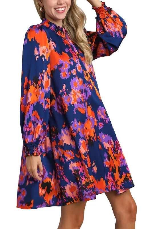 Act Now Watercolor Floral Printed Satin Dress