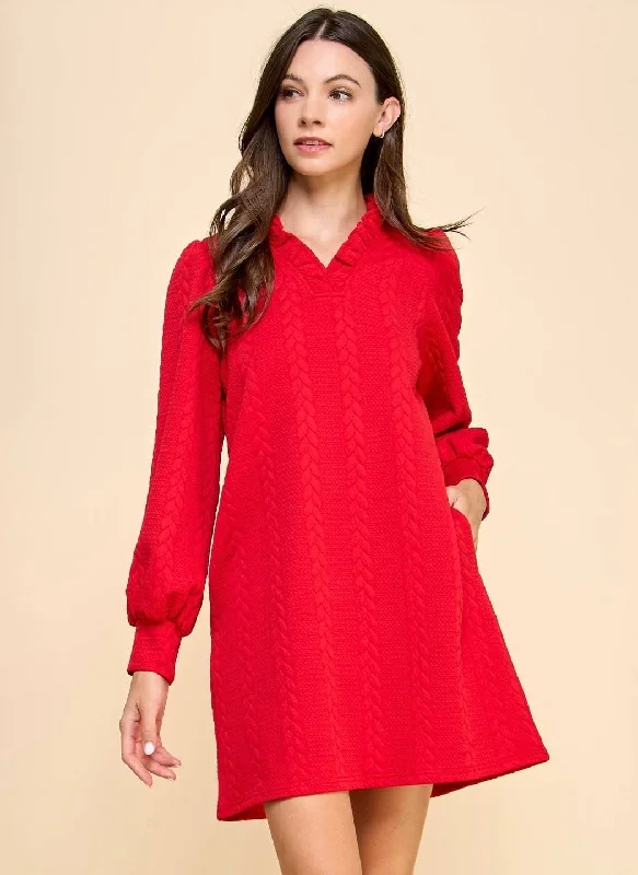 While Supplies Last Miley Twist Textured Knit Puff Long Sleeve Dress