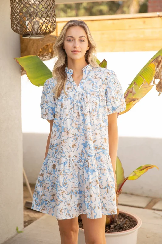 Limited Stock Floral Escape Bubble Sleeve Tiered Print Dress
