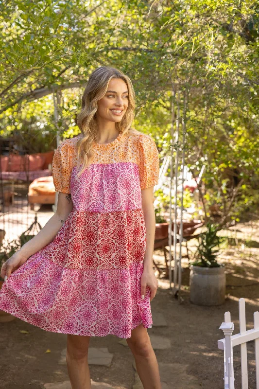 Massive Deals Cheery Disposition Embroidered Color Block Tiered Dress