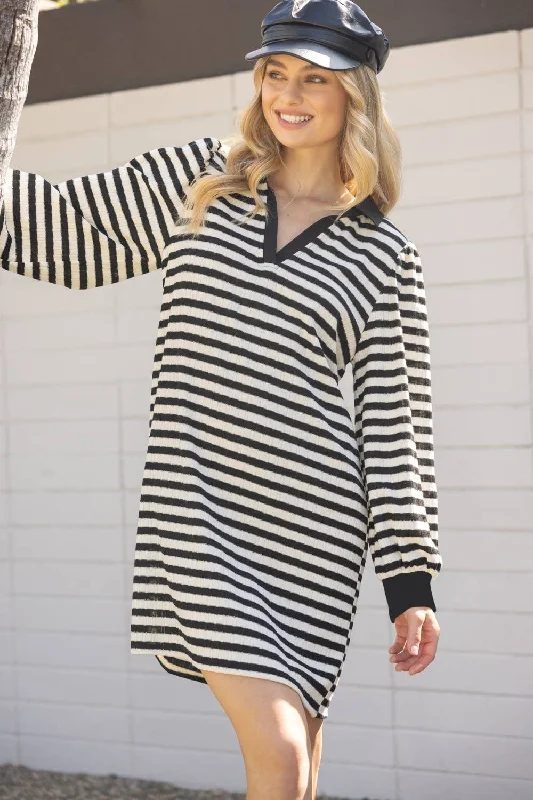 Holiday Sale Kristy Collared Long Sleeve Striped Knit Dress