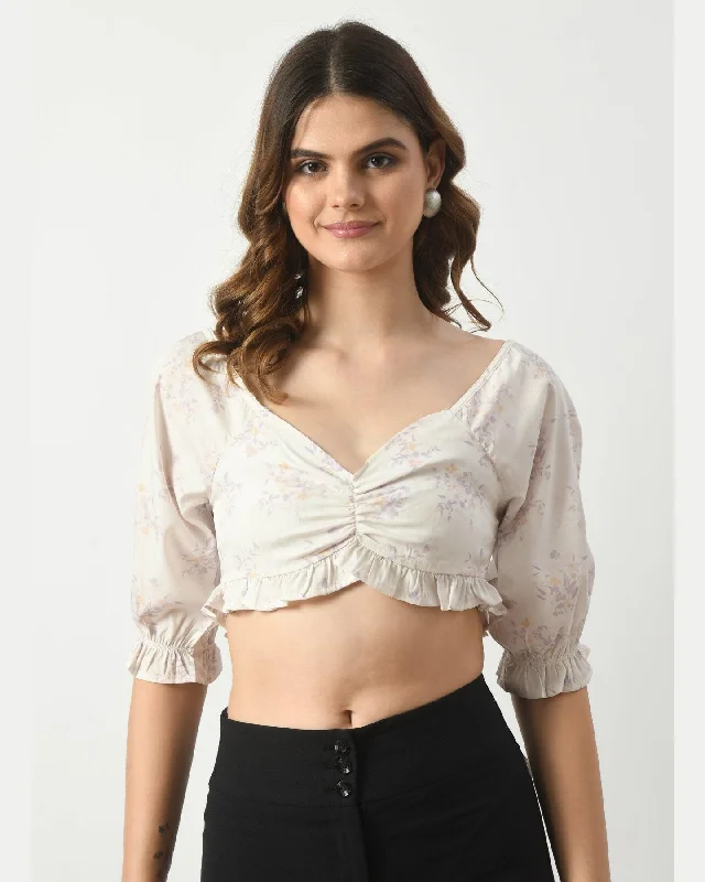Buy Now SMERA MART Women's Ditsy Print Sweetheart Neck Crop Top Blouse